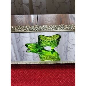 Vintage Green Glass Slipper, Daisy & Button LE Smith, Art Glass Figurine